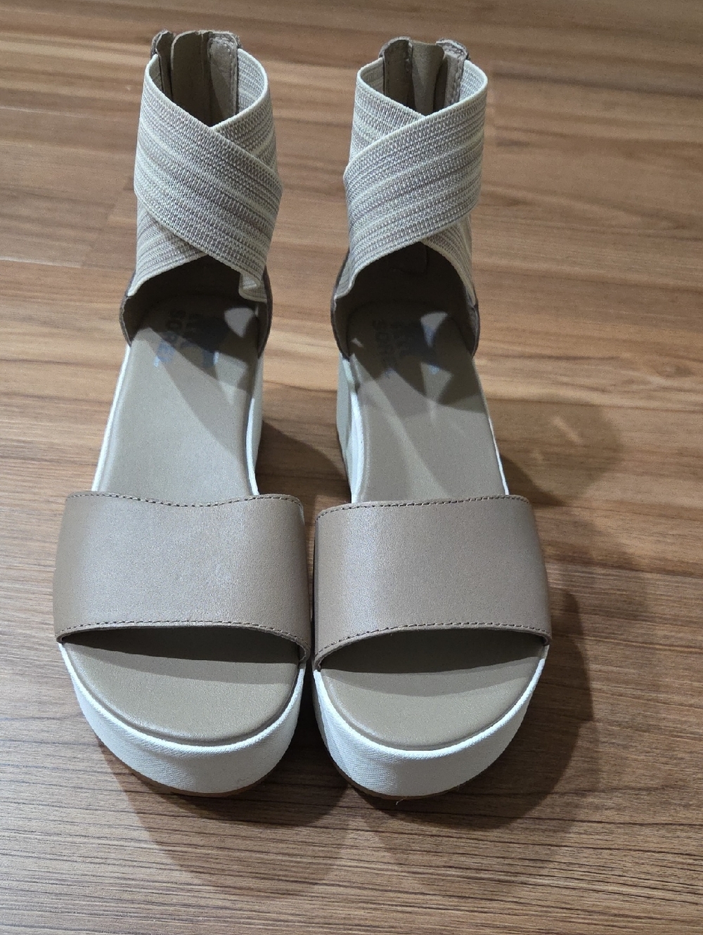 Sorel Beige Crisscross Ankle-Strap Platform Sandals